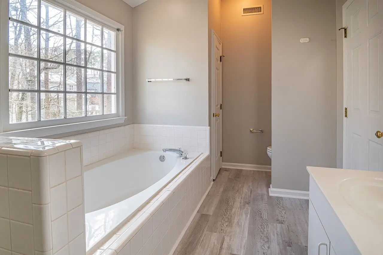 Well-maintained bathroom with natural light